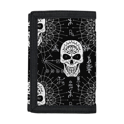 Black And White Wicca Evil Skull Print Trifold Wallet