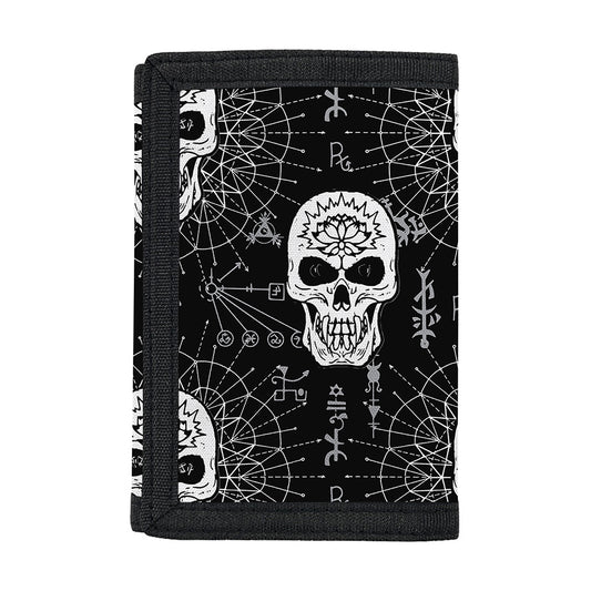 Black And White Wicca Evil Skull Print Trifold Wallet