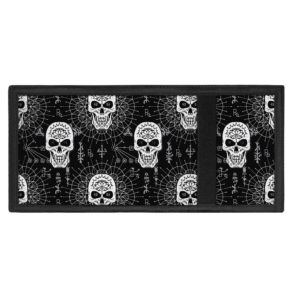 Black And White Wicca Evil Skull Print Trifold Wallet