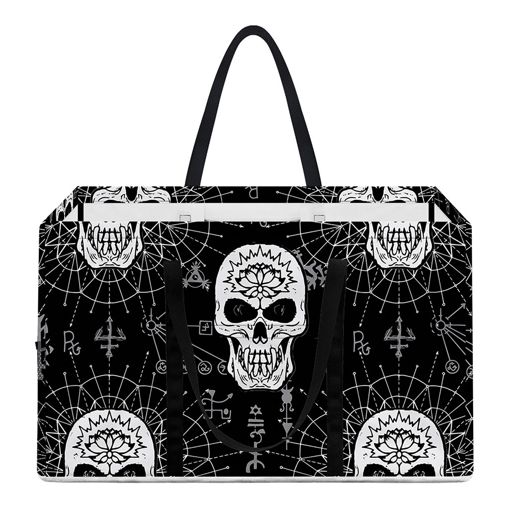 Black And White Wicca Evil Skull Print Utility Tote Bag