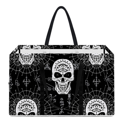 Black And White Wicca Evil Skull Print Utility Tote Bag