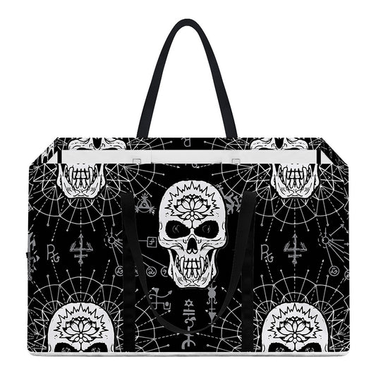 Black And White Wicca Evil Skull Print Utility Tote Bag