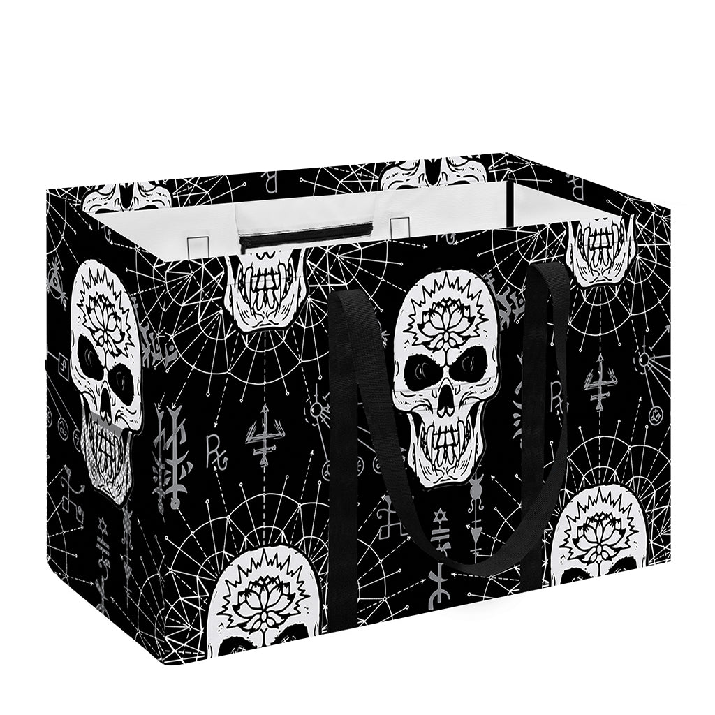 Black And White Wicca Evil Skull Print Utility Tote Bag