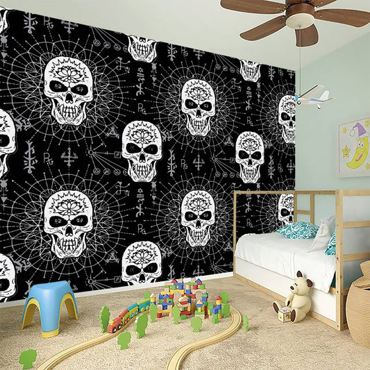 Black And White Wicca Evil Skull Print Wall Sticker