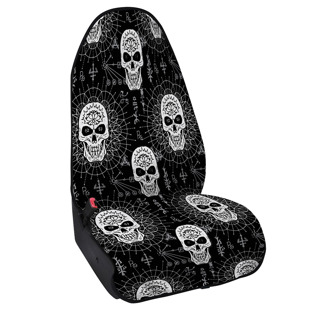Black And White Wicca Evil Skull Print Waterproof Car Seat Cover