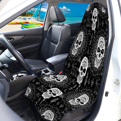 Black And White Wicca Evil Skull Print Waterproof Car Seat Cover