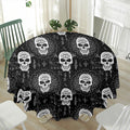 Black And White Wicca Evil Skull Print Waterproof Round Tablecloth