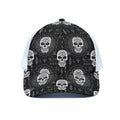 Black And White Wicca Evil Skull Print White Mesh Trucker Hat