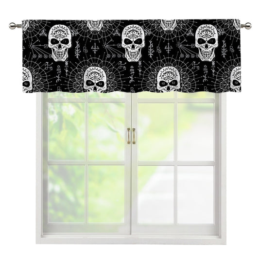 Black And White Wicca Evil Skull Print Window Valance