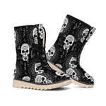 Black And White Wicca Evil Skull Print Winter Boots