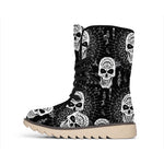 Black And White Wicca Evil Skull Print Winter Boots