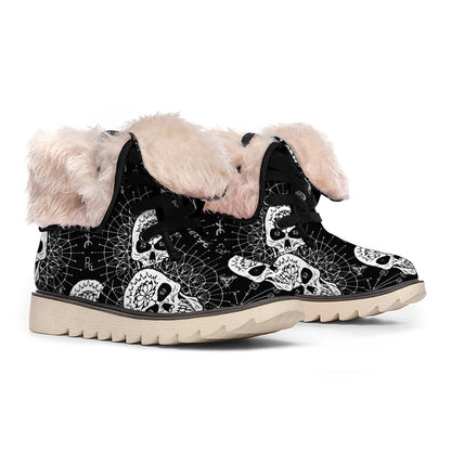 Black And White Wicca Evil Skull Print Winter Boots