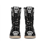 Black And White Wicca Evil Skull Print Winter Boots