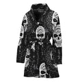 Black And White Wicca Evil Skull Print Women's Bathrobe