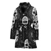 Black And White Wicca Evil Skull Print Women's Bathrobe