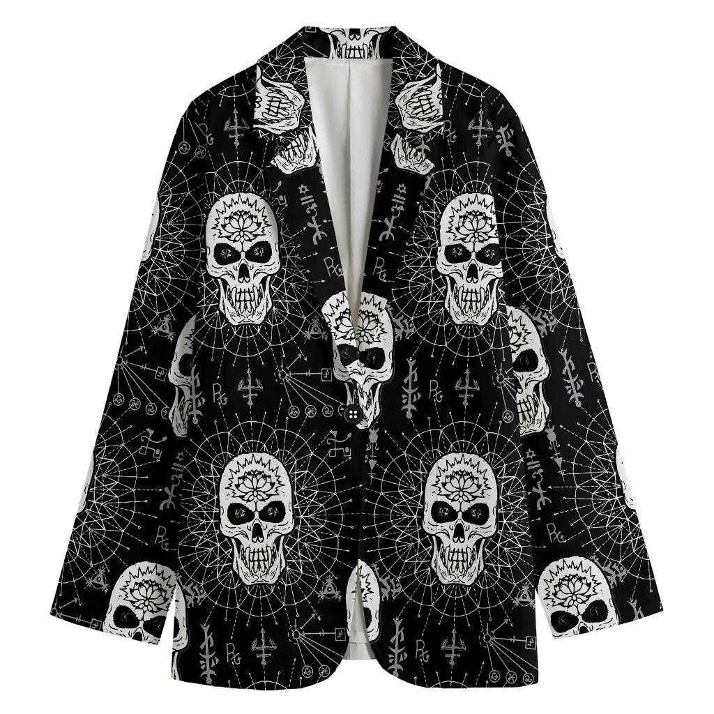 Black And White Wicca Evil Skull Print Women's Blazer