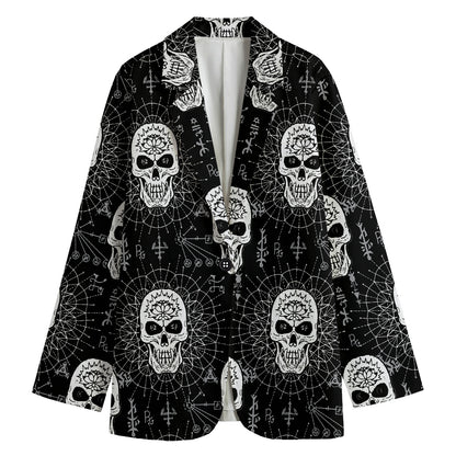 Black And White Wicca Evil Skull Print Women's Blazer