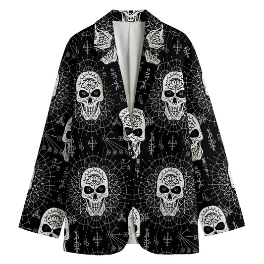 Black And White Wicca Evil Skull Print Women's Blazer