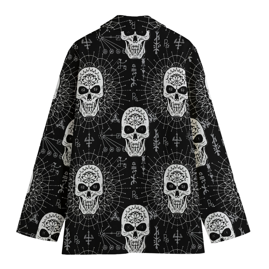 Black And White Wicca Evil Skull Print Women's Blazer