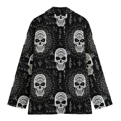 Black And White Wicca Evil Skull Print Women's Blazer