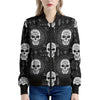 Black And White Wicca Evil Skull Print Women's Bomber Jacket