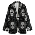 Black And White Wicca Evil Skull Print Women's Cotton Blazer