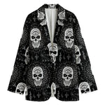 Black And White Wicca Evil Skull Print Women's Cotton Blazer