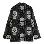 Black And White Wicca Evil Skull Print Women's Cotton Blazer