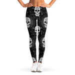 Black And White Wicca Evil Skull Print Women's Leggings