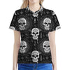 Black And White Wicca Evil Skull Print Women's Polo Shirt