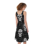 Black And White Wicca Evil Skull Print Women's Sleeveless Dress