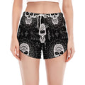Black And White Wicca Evil Skull Print Women's Split Running Shorts