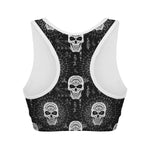 Black And White Wicca Evil Skull Print Women's Sports Bra