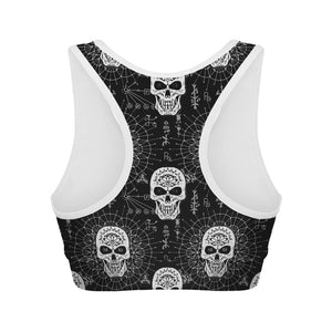 Black And White Wicca Evil Skull Print Women's Sports Bra