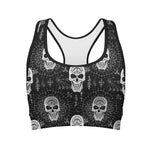 Black And White Wicca Evil Skull Print Women's Sports Bra