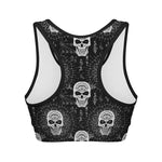 Black And White Wicca Evil Skull Print Women's Sports Bra