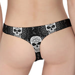 Black And White Wicca Evil Skull Print Women's Thong
