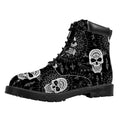 Black And White Wicca Evil Skull Print Padded Collar Lace Up Boots