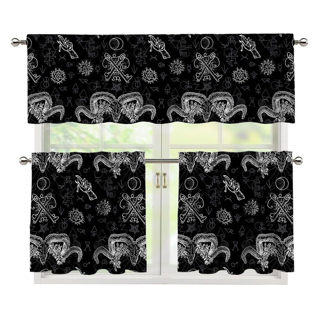Black And White Wicca Gothic Print 3 Piece Kitchen Curtains