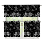 Black And White Wicca Gothic Print 3 Piece Kitchen Curtains