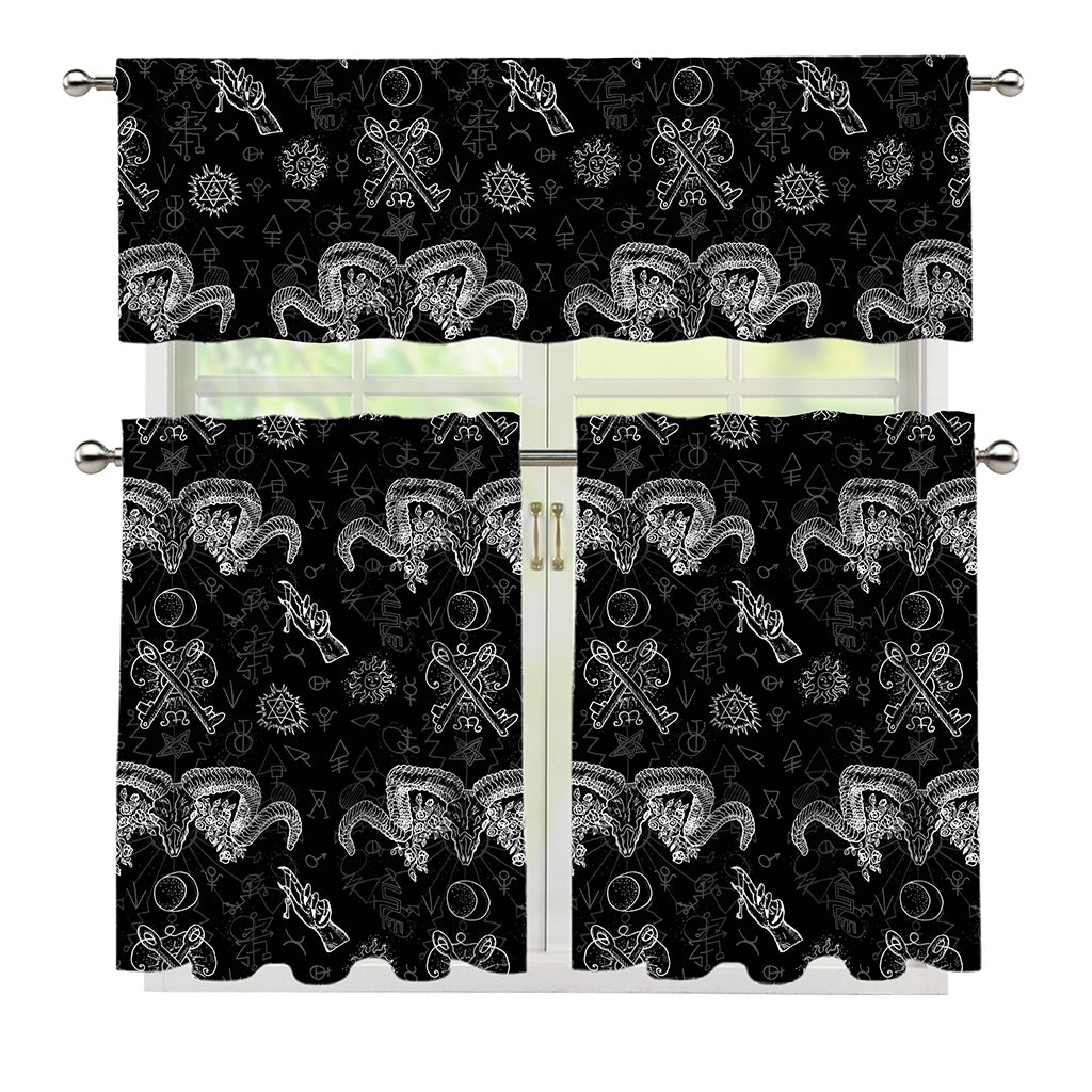 Black And White Wicca Gothic Print 3 Piece Kitchen Curtains