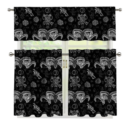 Black And White Wicca Gothic Print 3 Piece Kitchen Curtains