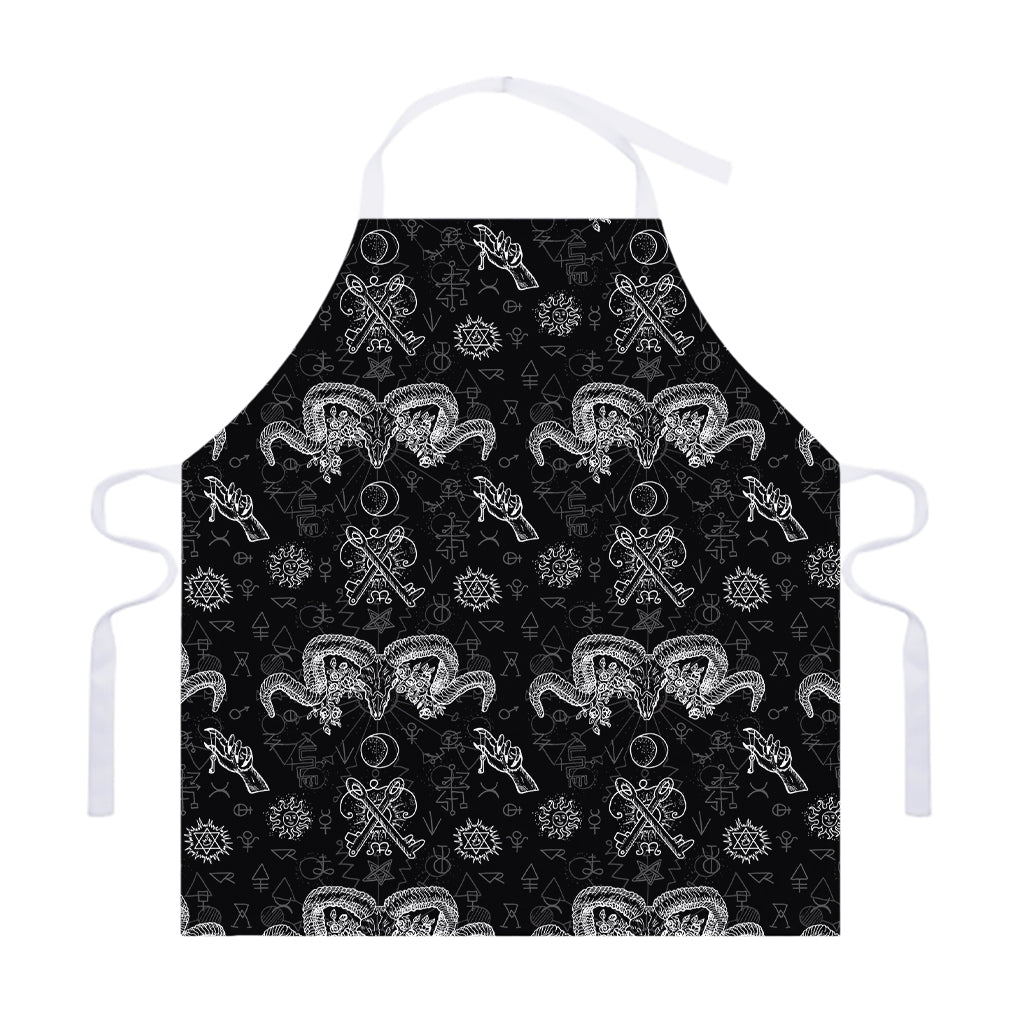 Black And White Wicca Gothic Print Adjustable Apron