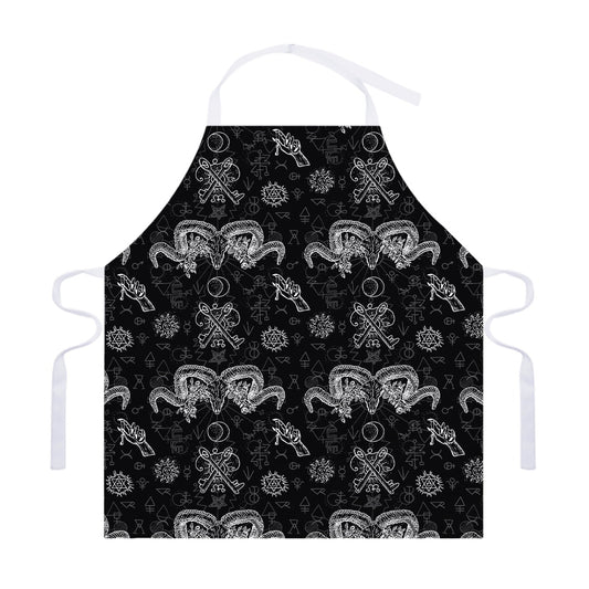 Black And White Wicca Gothic Print Adjustable Apron