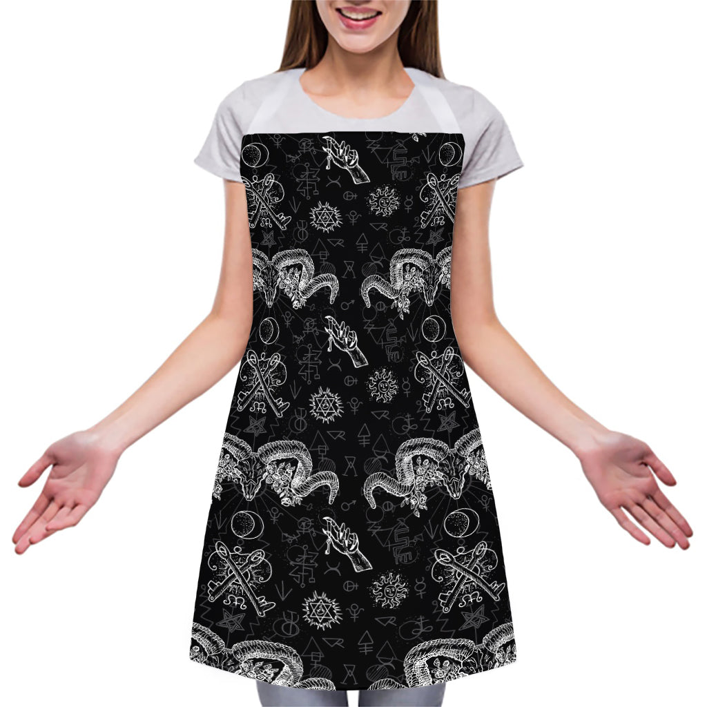 Black And White Wicca Gothic Print Adjustable Apron