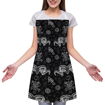 Black And White Wicca Gothic Print Adjustable Apron