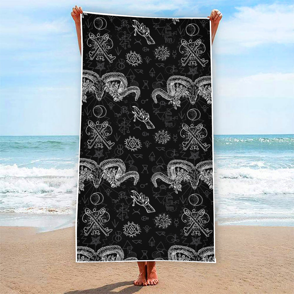 Black And White Wicca Gothic Print Beach Towel