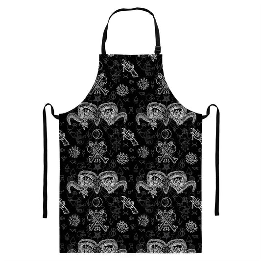 Black And White Wicca Gothic Print Bib Apron With Pocket