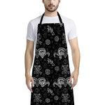 Black And White Wicca Gothic Print Bib Apron With Pocket