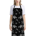 Black And White Wicca Gothic Print Bib Apron With Pocket